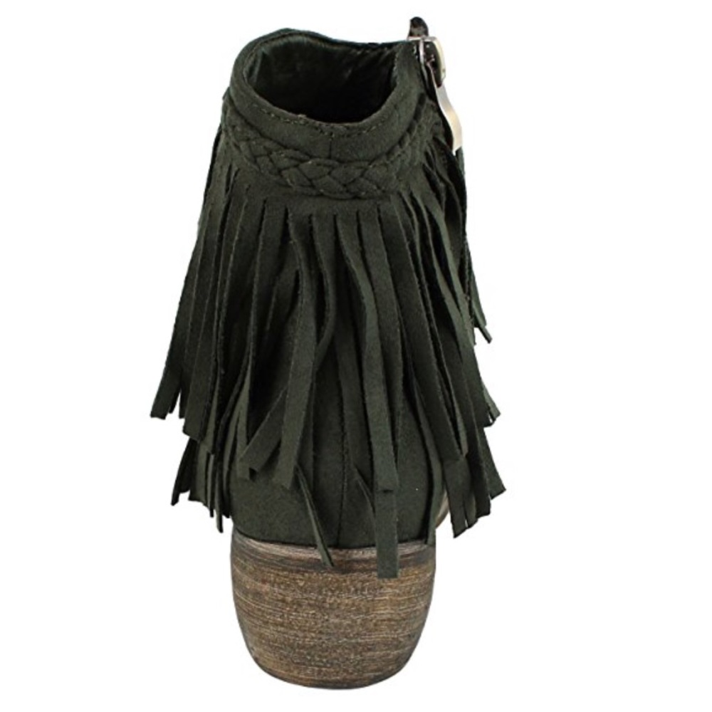 Olive Green Western Boho Braid Fringe Ankle Boots - Picture 10 of 13